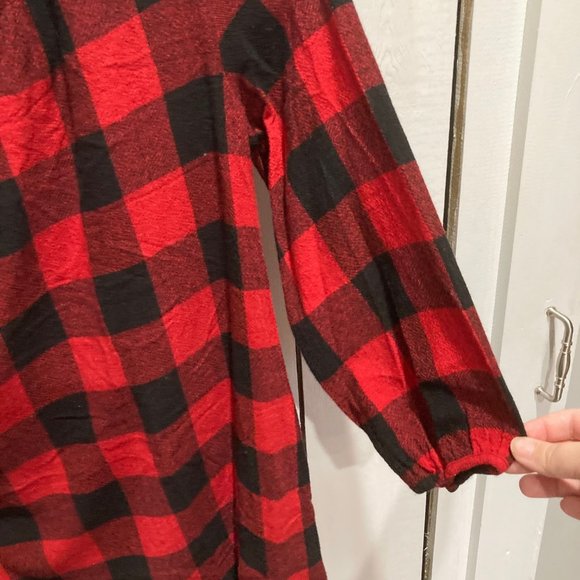 Madewell signal red black buffalo plaid print tunic dress M - Picture 3 of 7
